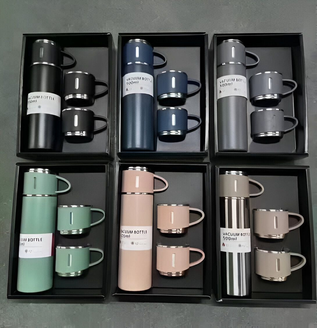 3 Cup Double-Layer Stainless Steel Vacuum Flask Set